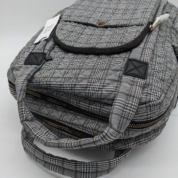 NATURALIZER quilted British Plaid Tech fabric women's backpack -Black/White - Picture 4 of 8